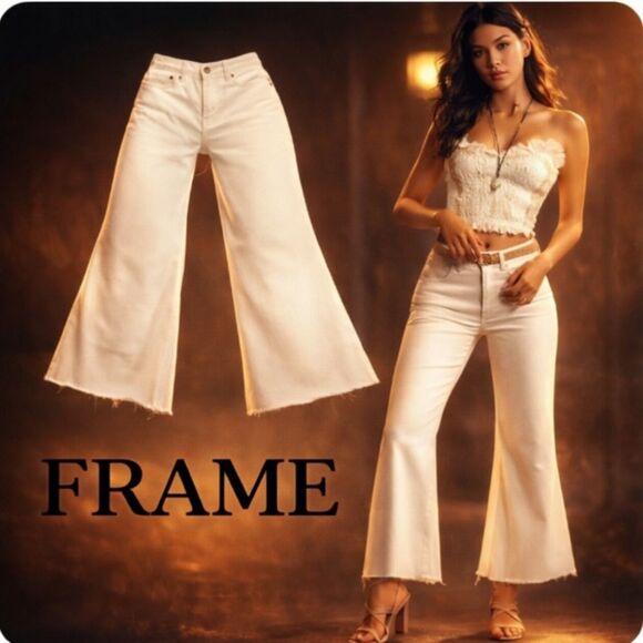 Frame Le Palazzo Crop Wide Leg Jeans 32x28 Stretch Denim Like New without tags - Picture 3 of 12